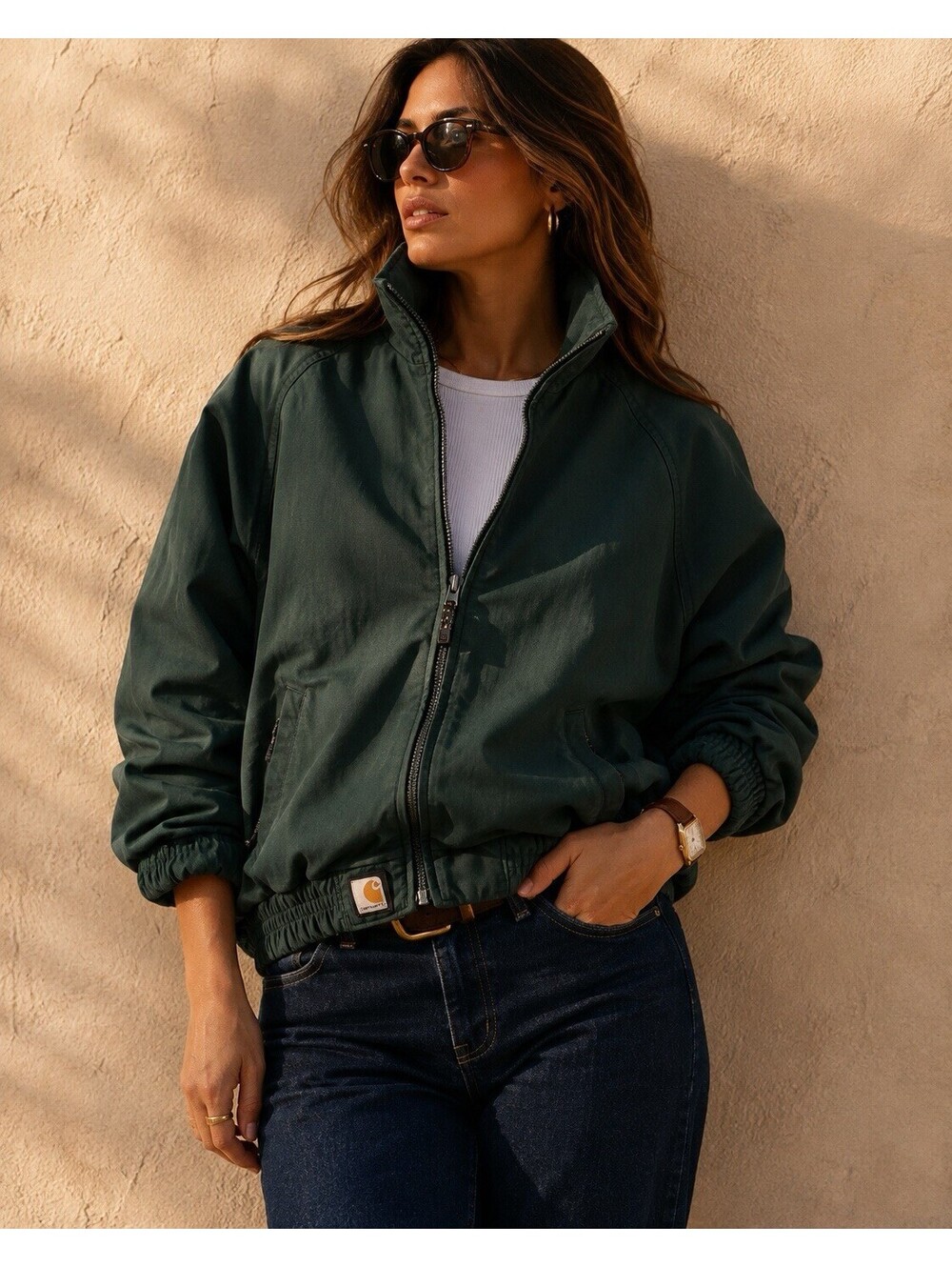 Vintage Carhartt Forest Green Funnel Neck Bomber Jacket Men’s L Oversized